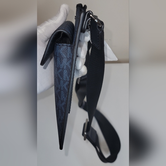 Blue/Navy color Michael Kors Signature PVC Leather Slim Phone Case Crossbody Bag - Picture 5 of 9